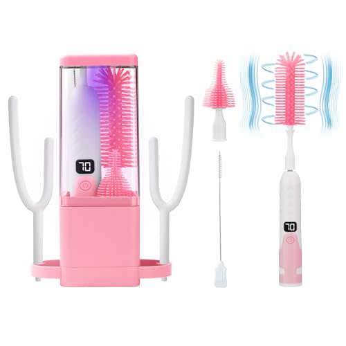 Electric Bottle Brush Cleaner,Electric Baby Bottle Brush Cleaner, Baby Bottle Washer,8 in 1Automatic Bottle Cleaner Brush Set (Pink)