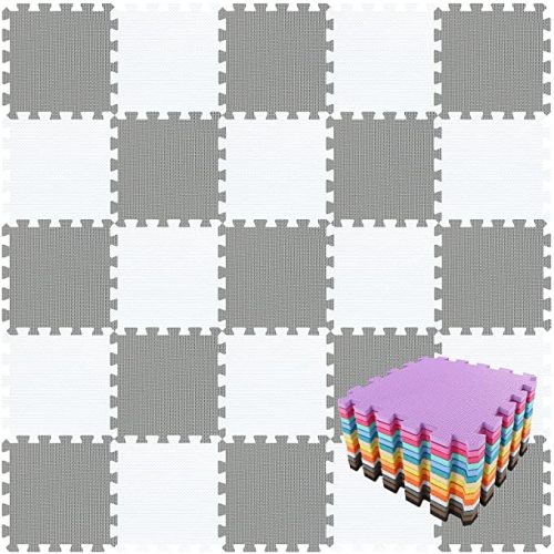 qqpp EVA Rubber 18 Tiles Interlocking Puzzle Foam Floor Mats - Baby Play Mat for Playing | Exercise Mat for Home Workout. Brown, Beige, Gray. QC-FJLb18N