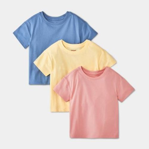 Toddler Girls' 3pk Short Sleeve T-Shirt - Cat & Jack™ Pink/Blue/Yellow 2T