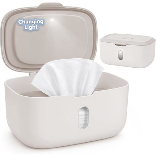 Jool Baby Wipes Dispenser – Built-in Changing Light (Oatmeal) | Pull Out One Wipe At a Time – Fits Standard Continuous Wipes