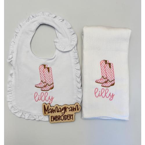 Monogrammed Western Boots Burp Cloth or Bib