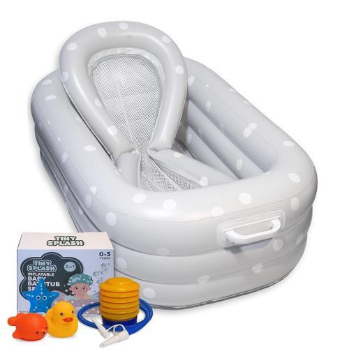 Inflatable Baby Bathtub Set– Toddler Tub with Toys, Air Pump & Thermometer, Portable Cushion for Newborn, Travel Pool for Kids