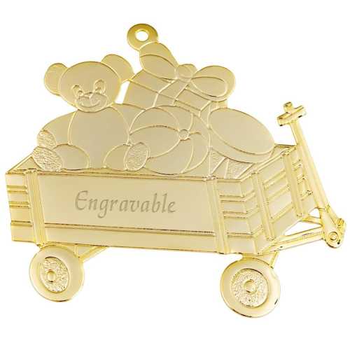 Vintage Antique Modern Gold or Silver Toy Wagon Christmas Tree Ornament Personalized Custom Engraved Ornaments Gold Ornaments for Children
