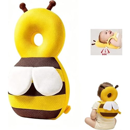 Baby Head Protector Backpack, Soft Breathable Safety Cushion for Walking and Crawling, Unisex Toddler, Yellow Bee