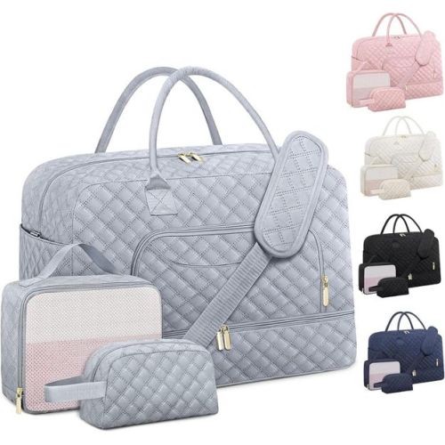 Weekender Bag for Women, Duffle with Shoe Compartment, Wet Toiletry Pocket, Hospital Travel Bag