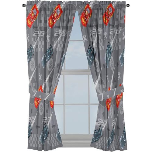 Jay Franco Disney Pixar Cars Lighnting Speed 63" Inch Drapes - Beautiful Room Decor & Easy Set Up, Bedding Features Lightning McQueen - Curtains Include 2 Tiebacks, 4 Piece Set (Official Product)