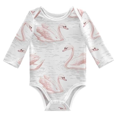vvfelixl Baby Bodysuits Pale Pink Swans Long Sleeve Cotton Baby Clothes for Boys Girls 0-3M