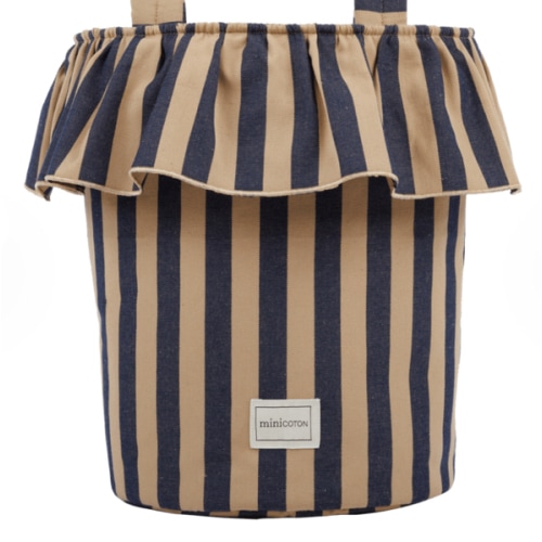 Basket Stripes - Navy + Caramel - Minicoton