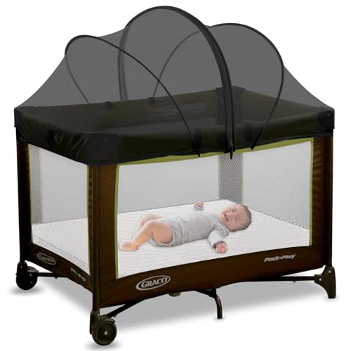 jiangcha Pack N Play Tent Cover - Bassinet Cover for Pack N Play/Travel Crib/Mini Crib/Playpen, Bassinet Mosquito Net Cover with Two-Way Zippers (Black-Large)