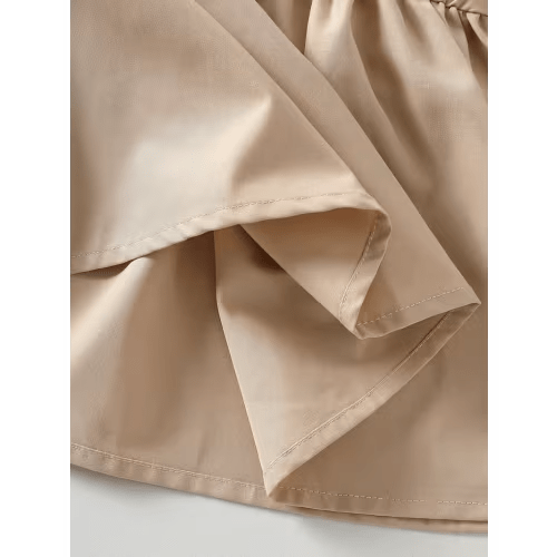 girls elegant white khaki colorblock dress puff sleeves - Temu