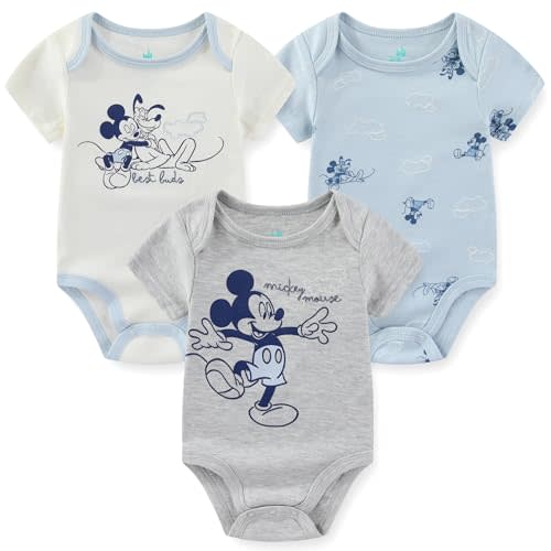 Disney Baby Boys Mickey Mouse Pluto 3 Pack Bodysuit for Newborn and Infant