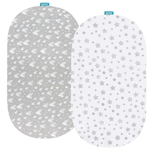 Bassinet Fitted Sheets for UPPAbaby Bassinet, 100% Jersey Knit Cotton Sheets, Breathable and Heavenly Soft, Grey and White Print for Baby