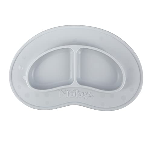 Nuby Sure Grip Miracle Mat 2-Section Plate - Toddler Suction Plate - 6+ Months - Gray