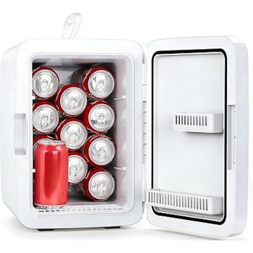Compact Mini Fridge, Portable Small Refrigerator with AC/DC Adapters, 10 Liter / 2.6 Gal Small Cosmetics Cooler for Beverage, Food, Skincare, Bedroom, Office and Car, White