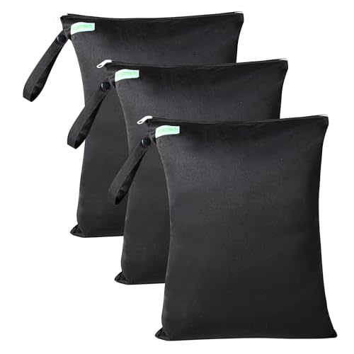 wegreeco Wet Dry Bag for Baby Swimsuit, Small Wet Dry Bag for Clothes Diaper and Breast Pump Parts, Large Baby bag for Travel,Gym Clothes,Beach,Pool,Extra Clothes (Black,3 Pack)