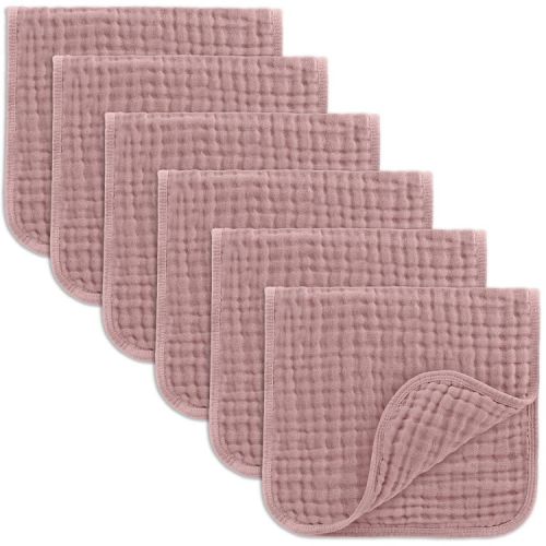 Comfy Cubs Muslin Burp Cloths 20" x 10", Pack of 6 - Large, 6-Layer, Soft Ultra Absorbent 100% Cotton - Mauve