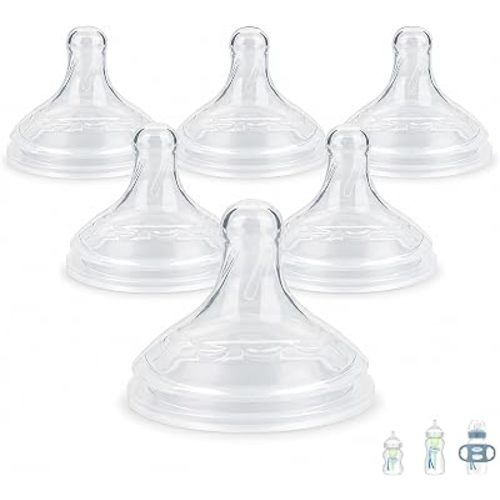 Silicone Nipples for Dr. Brown’s Wide-Neck Baby Bottles, Level 3 Fast Flow 6M+, BPA-Free Baby Bottle Replacement Nipples, 6 Count
