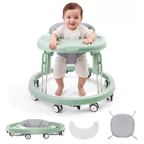 Baby Walker with Wheels, One-Touch Folding, Height Adjustment Baby Walkers