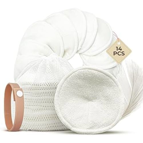 Comfort Shells® Reusable Nursing Pads – 14 Pack Ultra Soft Breast Pads + Laundry Bag + Nursing Clip Bracelet – Washable, Hypoallergenic – Absorbs Breast Milk Leaks