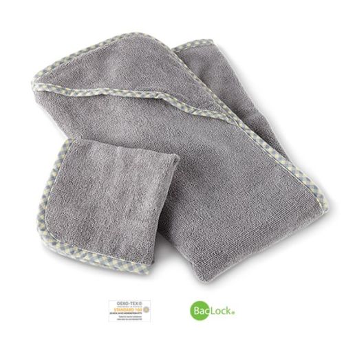 Baby Hooded Towel Set, graphite with gingham trim | Norwex USA