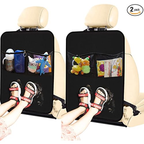 Kick Mats with Organizer - 2 Pack Backseat Protector Seat Covers for Your Car, SUV, Minivan or Truck Seats - Vehicle Back Seat Kids Safety Accessories - Universal Fit Automotive Interior Protectors