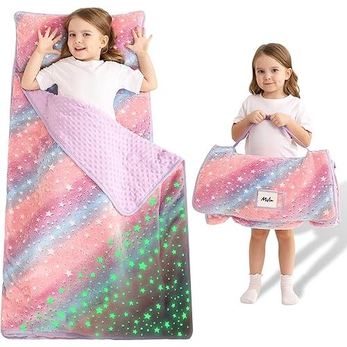 Lasoftan Toddler Nap Mat with Pillow and Blanket, Extra Large Rolled Napping Mats,Slumber Bags for Boys Girls,Kids Sleeping Bag for Daycare, Preschool Travel Camping