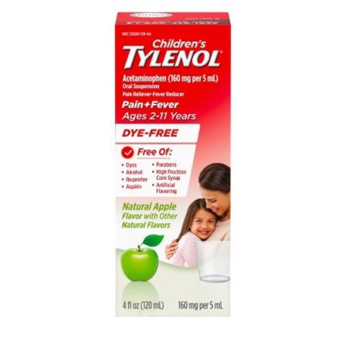 Tylenol Children's Pain + Fever Ages 2 - 11 Years - Apple Flavor Dye-Free Acetaminophen Liquid Suspension- 4 fl oz