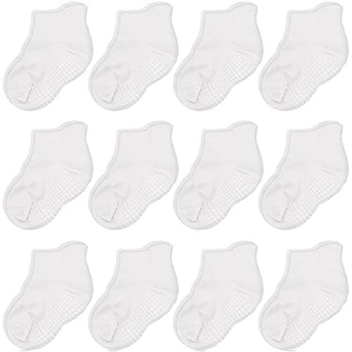 CozyWay Baby & Toddler Socks with Grippers Non Slip Ankle Grip Socks For Boys and Girls - Comfy Soft Cotton - 12 Pack