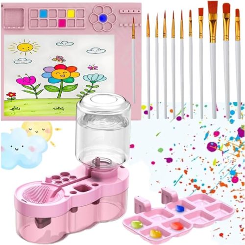 Paint Station & Brush Cleaner with 10 Paint Brushes