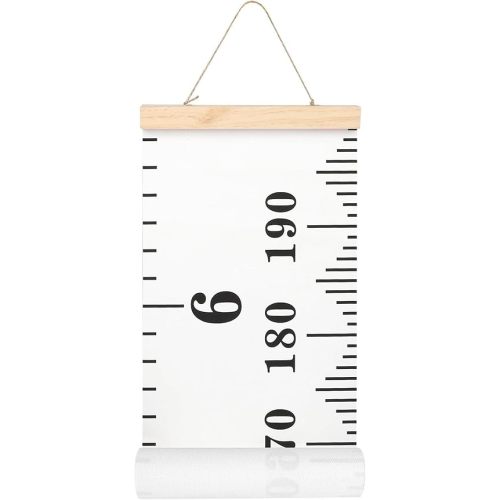Mibote Baby Growth Height Chart Handing Ruler Wall Decor for Kids, Canvas Removable Height Growth Chart 79" x 7.9" (Black & White)