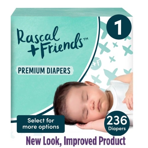 Rascal + Friends Premium Diapers Size 1, Total 236 Ct