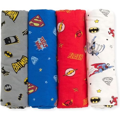 DC Comics Justice League Baby 4 Pack Swaddle Receiving Blankets Newborn Sizes (OS)
