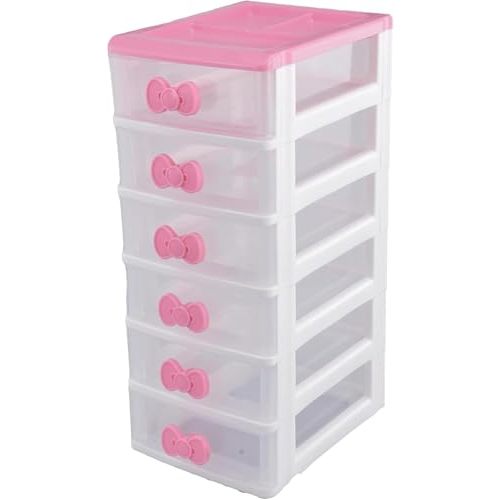 WQURC Lovely Girls Mini Receiving Storage Cabinets Box Mini Room Desktop Makeup Organizer With Six-tier Desk Receiving Drawers for Small Items Keeping (1 Pack)
