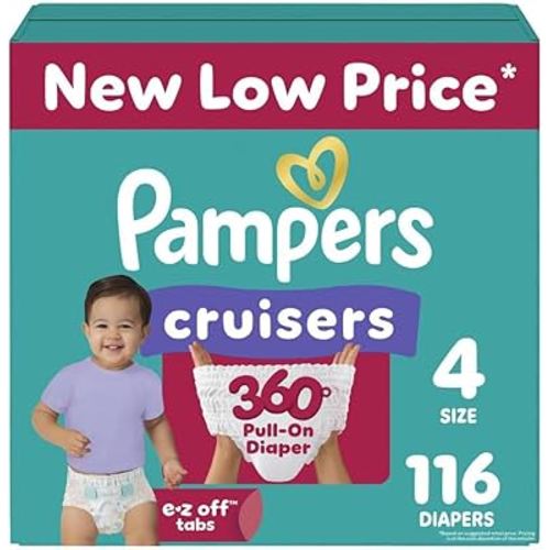 Pampers Diapers - Cruisers 360 - Size 4, 116 Count, Babyproof up to 100% Leakproof Pull-On Diaper