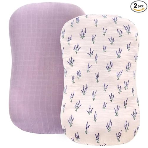 LifeTree Muslin Baby Lounger Cover, Newborn Slipcover Lounger Cover for Boys Girls Infant, Soft Organic Cotton, Cover Only, Lavender and Mauve Pattern, 30.7in x 20in