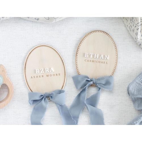 Baby Boy or Girl Monthly Milestone Cards: Bow Hospital Birth Plaques for Newborn with Ribbon