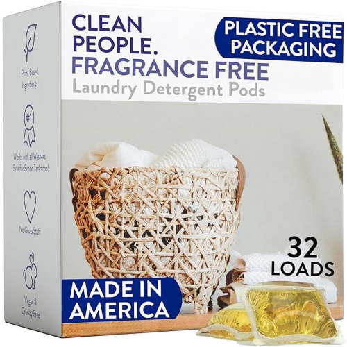 Clean People Laundry Detergent Pods - Clean Ingredients, Ultra-Concentrated - Fragrance Free, 32 Pack