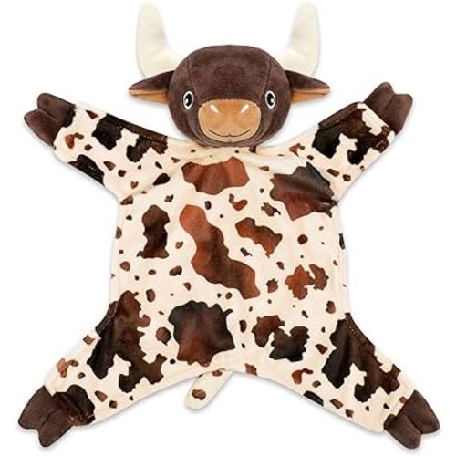 Longhorn Baby Security Blanket Lovey Baby Shower Cow Spotted Cowhide Print Stuffed Cow Snuggler First Birthday Unisex Baby Plush Sleeping Plushie Items Nursery Newborn Gift