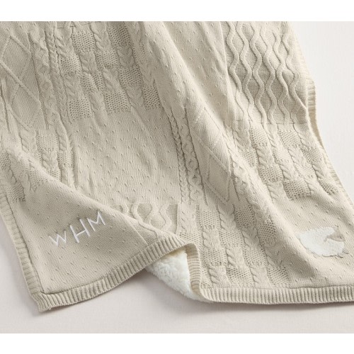 Sheep Patchwork Cable Heirloom Baby Blanket