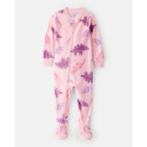 Baby Girl Dinosaur DreamPlush Snug Fit 2-Way Zip 1-Piece Pajamas - Pink | Carter's