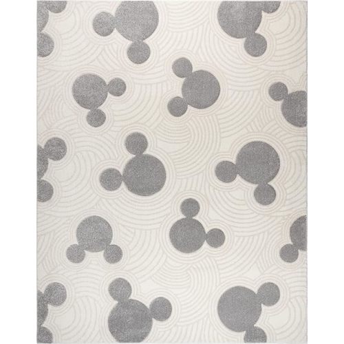 Gertmenian Disney Mickey Mouse Rug Textured Home Decorations Play Room Decor Mat Area Carpet; 5x7 Standard; Gray White Ivory Ear Icon; 34369