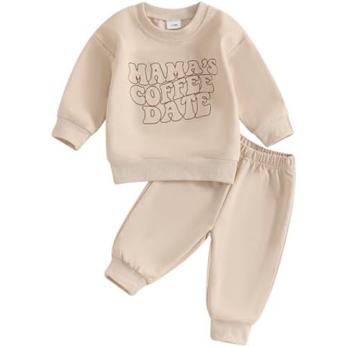 Meiweileya Infant Toddler Baby Boy Girl Clothes Mama's Coffee Date Sweatshirt Tops Solid Pants Set Cute Fall Winter Outfits