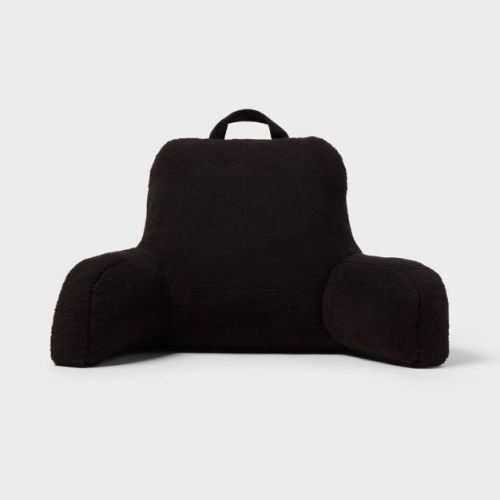 Faux Shearling Bed Rest Black - Room Essentials: Comfort Support Pillow for Dorm Indoor/Outdoor Use