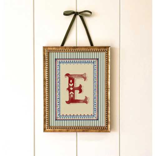 Personalised Nursery Initial Print Folk Letter Art Baby Room Decor Scandinavian Storybook Kids Artwork