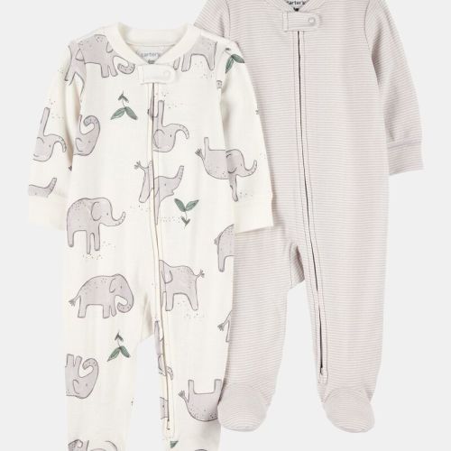 Baby 2-Pack Striped Elephant 2-Way Zip Cotton Sleeper | Carter’s Oshkosh Canada