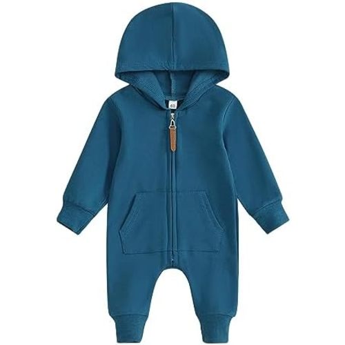 allshope Newborn Baby Boy Girl Fall Outfit Romper Long Sleeve Hooded Solid Zipper Jumpsuit Bodysuit Infant Clothes