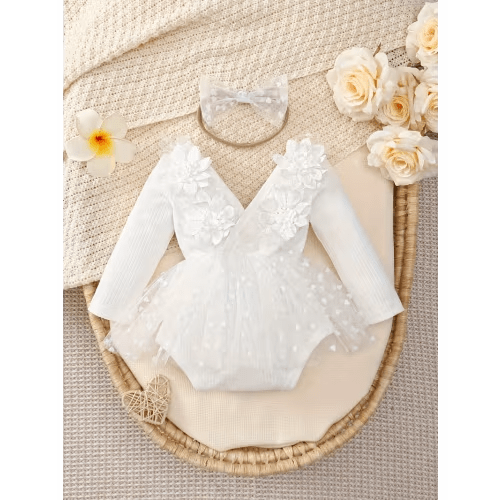 2pcs set baby girls featuring a bodysuit 3d embroidered - Temu