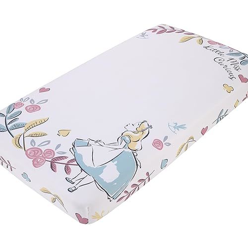 Disney Alice in Wonderland Light Blue, Pink, Yellow, and White Nursery Photo Op Fitted Crib Sheet