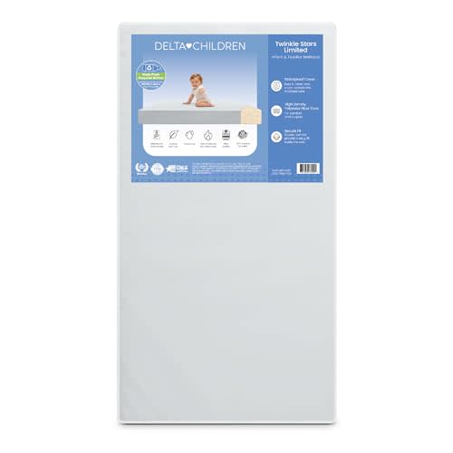 Delta Children Twinkle Stars Limited Premium Recycled Fiber Core Crib and Toddler Mattress - Waterproof Cover - GREENGUARD Gold Certified - Trusted 7 Year Warranty - Made in USA