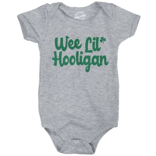 Creeper Wee Lil Hooligan T Shirt Funny St. Patrick’s Day Baby Gift St. Paddys Tee - Crazy Dog Baby Bodysuit for Saint Patrick's Day Light Grey 6